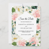 Elegante Roze & Witte Aquarel Bloemenframe Save The Date (Voorkant)