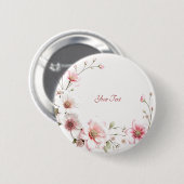 Elegante roze witte bloemenknoop ronde button 5,7 cm (Voorkant /achterkant)