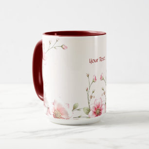 Elegante roze witte bloemenmok mok