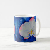 Elegante roze witte bloemige waterverf orchidee koffiemok (Voorkant rechts)