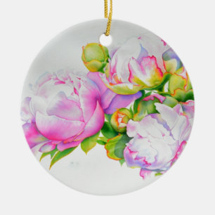 Elegante roze witte bloemige waterverf schilderij keramisch ornament