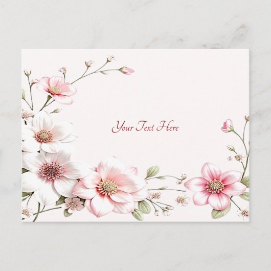 Elegante roze witte bloemkaart briefkaart (Voorkant)