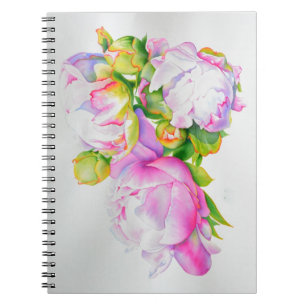 Elegante roze witte bloemschildering in waterverf notitieboek
