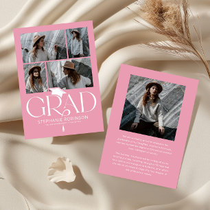 Elegante Roze & Witte Foto Collage Afstudeerceremo Aankondiging
