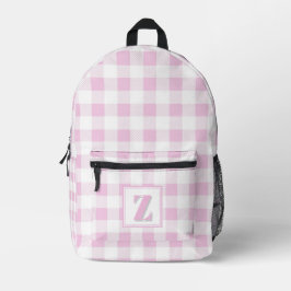 Elegante roze witte geruite aanpasbare monogram  bedrukte rugzak