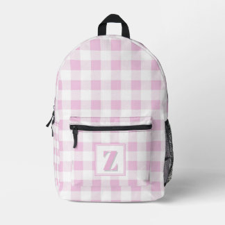 Elegante roze witte geruite aanpasbare monogram bedrukte rugzak