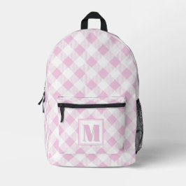Elegante roze witte geruite aanpasbare monogram  bedrukte rugzak