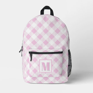 Elegante roze witte geruite aanpasbare monogram bedrukte rugzak