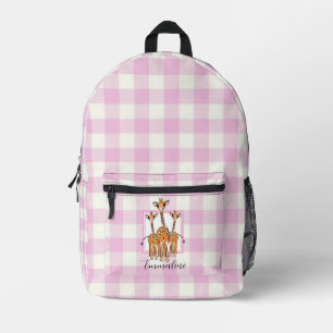 Elegante roze witte geruite giraffen personalisere bedrukte rugzak
