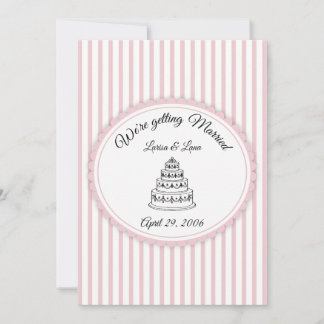 Elegante roze witte gestreepte trouwtaartkunst kaart