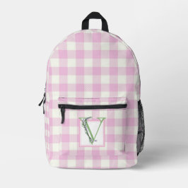 Elegante roze witte gingham monogram letter V Bedrukte Rugzak