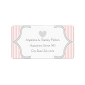 Elegante roze, witte, grijze strepen bruiloft etiket (Voorkant)