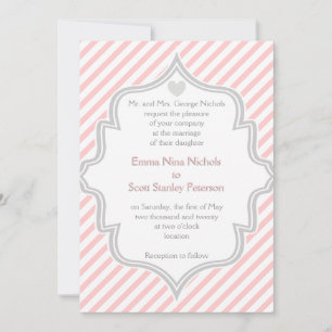 Elegante roze, witte, grijze strepen bruiloft kaart