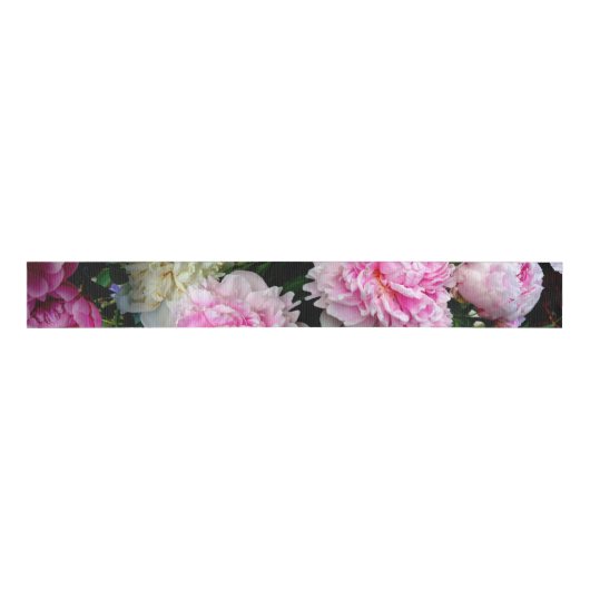 Elegante roze witte pioen bloementuin foto grosgrain lint (Voorkant)