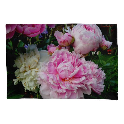 Elegante roze witte pioen bloementuin foto kussensloop (Voorkant-Links)