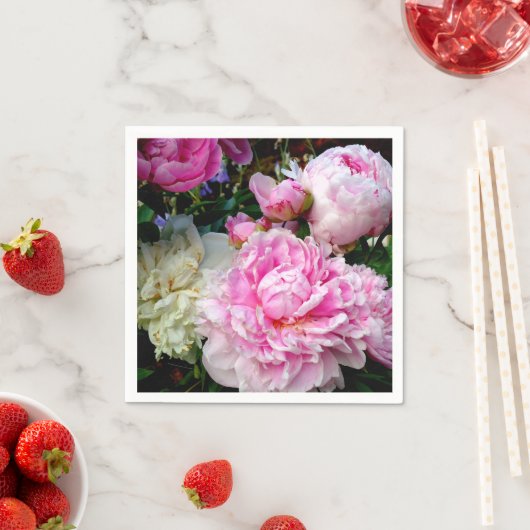 Elegante roze witte pioen bloementuin foto servet (Insitu)