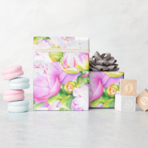 Elegante roze witte pioen florale waterverf cadeaupapier