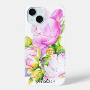 Elegante roze witte pioen florale waterverf