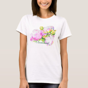 Elegante roze witte pioen florale waterverf t-shirt