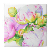 Elegante roze witte pioen florale waterverf tegeltje (Voorkant)