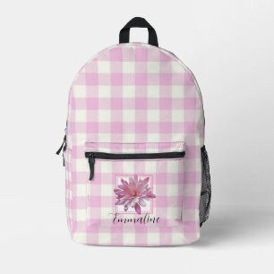 Elegante roze witte plaid floral daisy personalise bedrukte rugzak