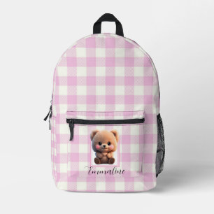 Elegante roze witte plaid teddybeer personaliseren bedrukte rugzak