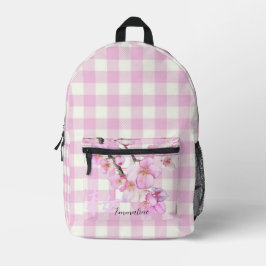 Elegante roze witte ruit roze bloesem personaliser bedrukte rugzak