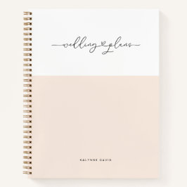 Elegante Roze Witte Script Krullen Hart Trouwen Notitieboek