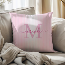 Elegante Roze & Witte Strepen Monogram Naam