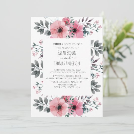 ELEGANTE ROZE & WITTE UITNODIGING (Staand voorkant)