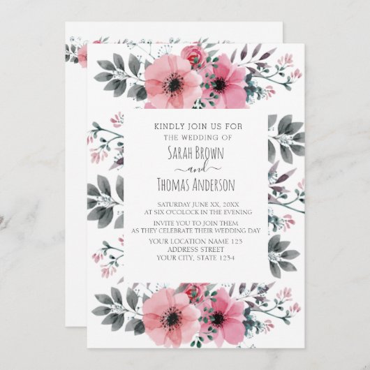 ELEGANTE ROZE & WITTE UITNODIGING (Voorkant / Achterkant)