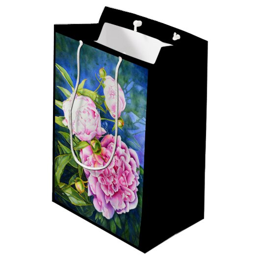 Elegante roze witte waterverf classic floral medium cadeauzakje (Achterkant Gekanteld)