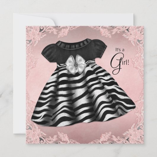 Elegante Roze Zebra Baby Shower Kaart (Voorkant)