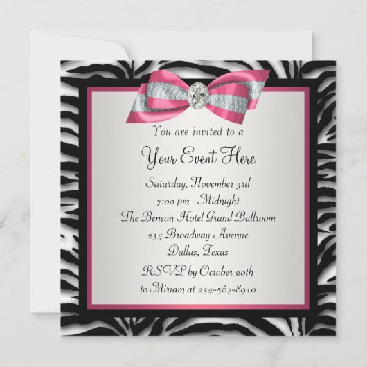 Elegante Roze Zebra Feest Uitnodigingen (Achterkant)