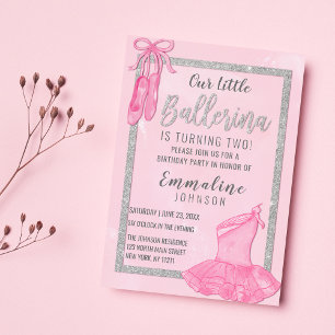 Elegante roze zilveren ballerina waterverf Verjaar Kaart