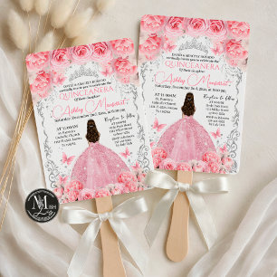 Elegante Roze Zilveren Bloemige Quinceañera Kaart
