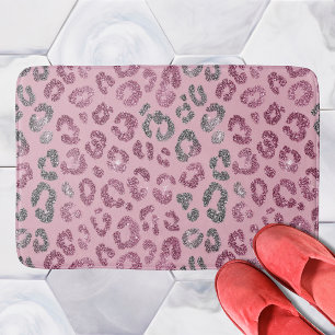 Elegante Roze Zilveren Glitter Luipaard op Roze Go Badmat