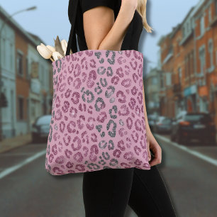 Elegante Roze Zilveren Glitter Luipaard op Roze Go Draagtas