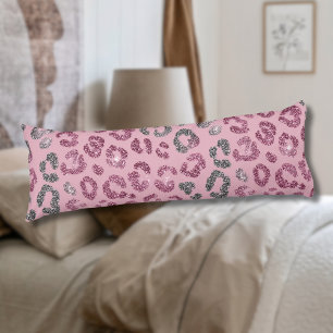 Elegante Roze Zilveren Glitter Luipaard op Roze Go Lichaamskussen