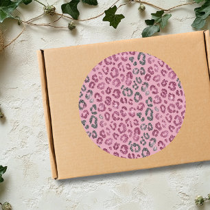 Elegante Roze Zilveren Glitter Luipaard op Roze Go Ronde Sticker