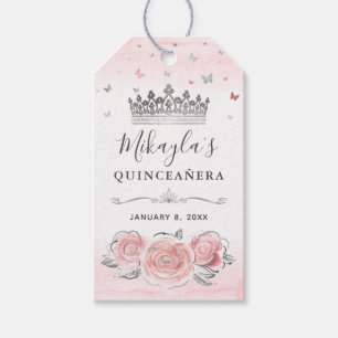 Elegante Roze Zilveren Kroon Bedankje Favoriet Cadeaulabel