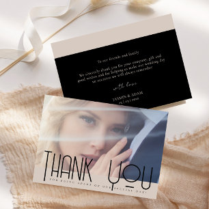Elegante Roze Zwart Foto Bruiloft Bedankkaart
