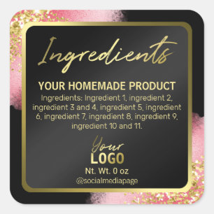 Elegante Roze Zwart Goud Glitter Ingrediënt Etiket