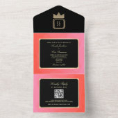 Elegante Roze Zwart Goud Monogram Huwelijksuitnodi All In One Uitnodiging (Binnen)