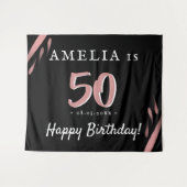 Elegante Roze Zwarte 50e Verjaardag Feest Achtergr Wandkleed (Voorkant (horizontaal))