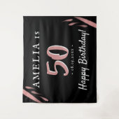 Elegante Roze Zwarte 50e Verjaardag Feest Achtergr Wandkleed (Voorkant)