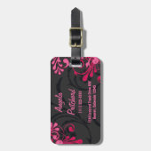 Elegante Roze Zwarte Abstracte Bloem Gepersonalise Bagagelabel (Voorkant verticaal)