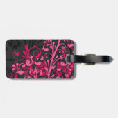 Elegante Roze Zwarte Abstracte Bloem Gepersonalise Bagagelabel (Achterkant horizontaal)