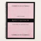 Elegante Roze Zwarte Monogram Uitgebreide Planner (Voorkant)