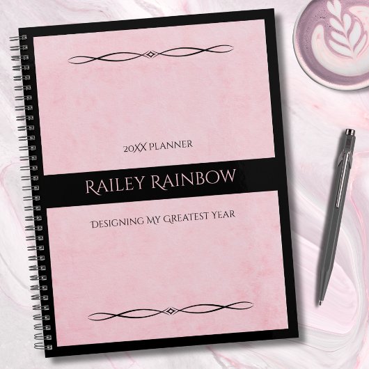 Elegante Roze Zwarte Monogram Uitgebreide Planner